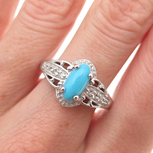 Chuck Clemency 925 Sterling Silver Real Turquoise & White Topaz Ring Size 8