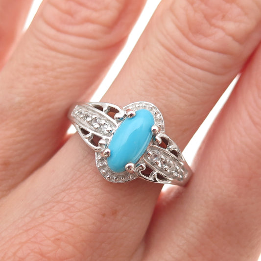 Chuck Clemency 925 Sterling Silver Real Turquoise & White Topaz Ring Size 8