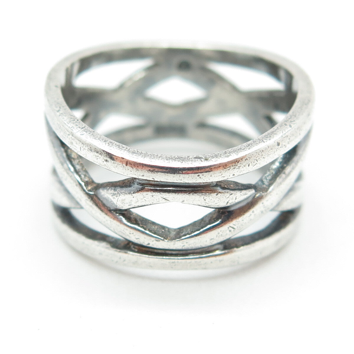 925 Sterling Silver Vintage Crisscross Oxidized Ring Size 9