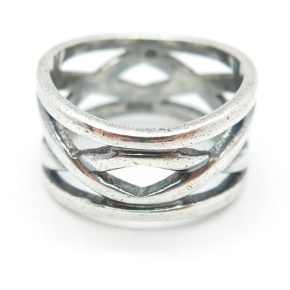 925 Sterling Silver Vintage Crisscross Oxidized Ring Size 9