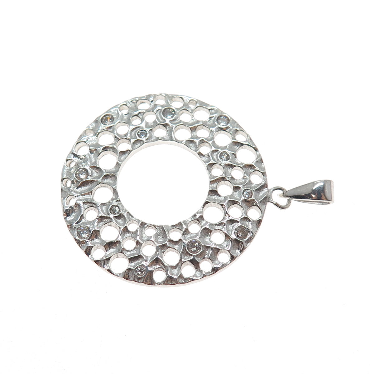 925 Sterling Silver Vintage Round-Cut C Z Modernist Disc Pendant
