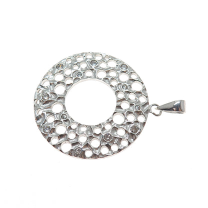 925 Sterling Silver Vintage Round-Cut C Z Modernist Disc Pendant