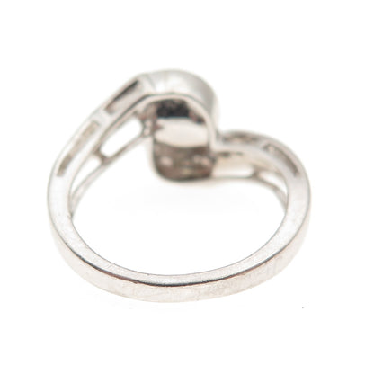 925 Sterling Silver Vintage Real Pearl & C Z Bypass Ring Size 5