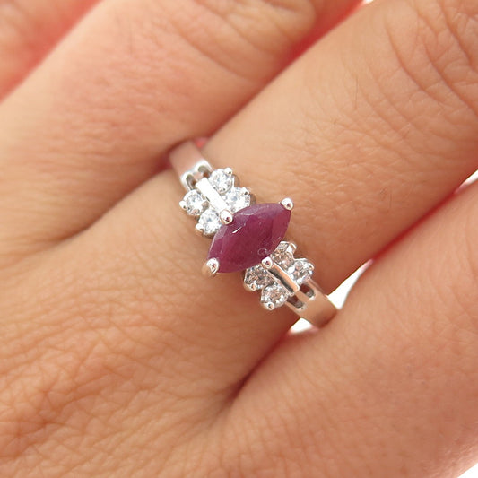 RJ GRAZIANO 925 Sterling Silver Real Marquise-Cut Ruby & C Z Ring Size 8.25