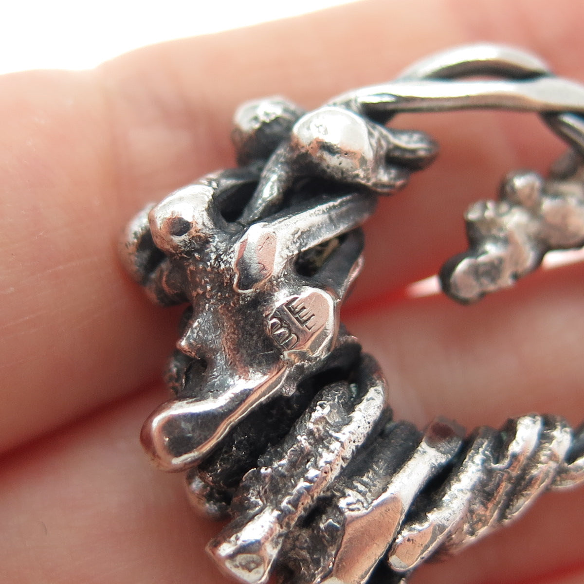 BEBE 925 Sterling Silver Vintage Modernist Oxidized Charm Pendant