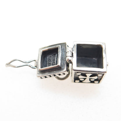 925 Sterling Silver Vintage Cross Pill Box Locket Charm Pendant