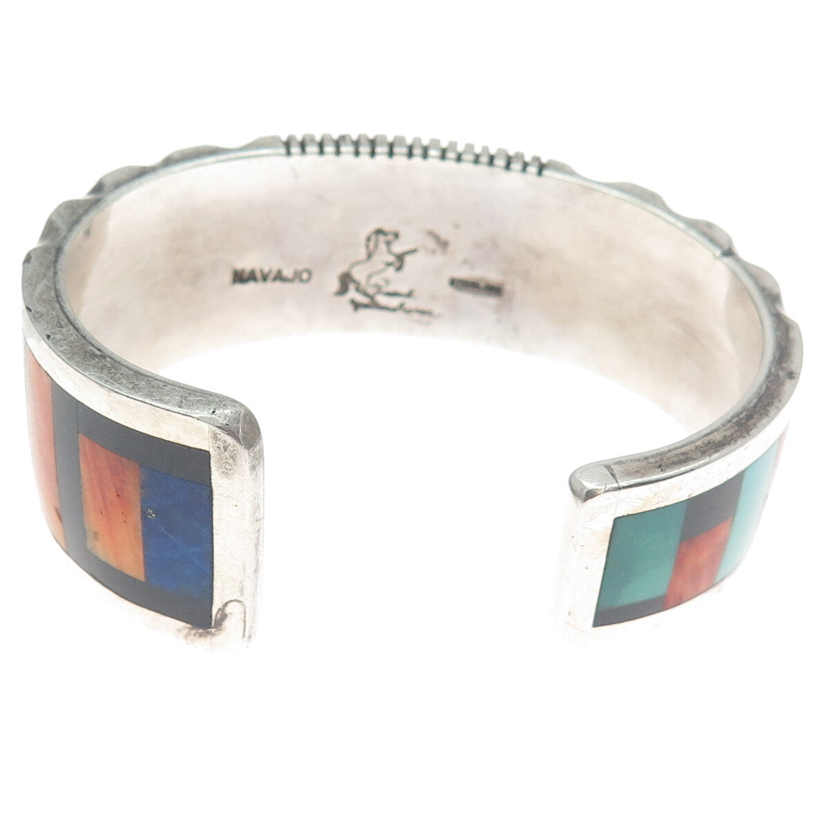 FRANK YELLOWHORSE NAVAJO Old Pawn Sterling MultiGem Bracelet 6.75" missing stone