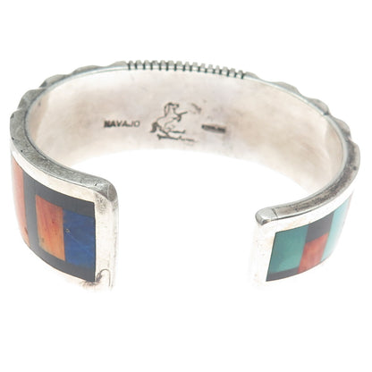 FRANK YELLOWHORSE NAVAJO Old Pawn Sterling MultiGem Bracelet 6.75" missing stone