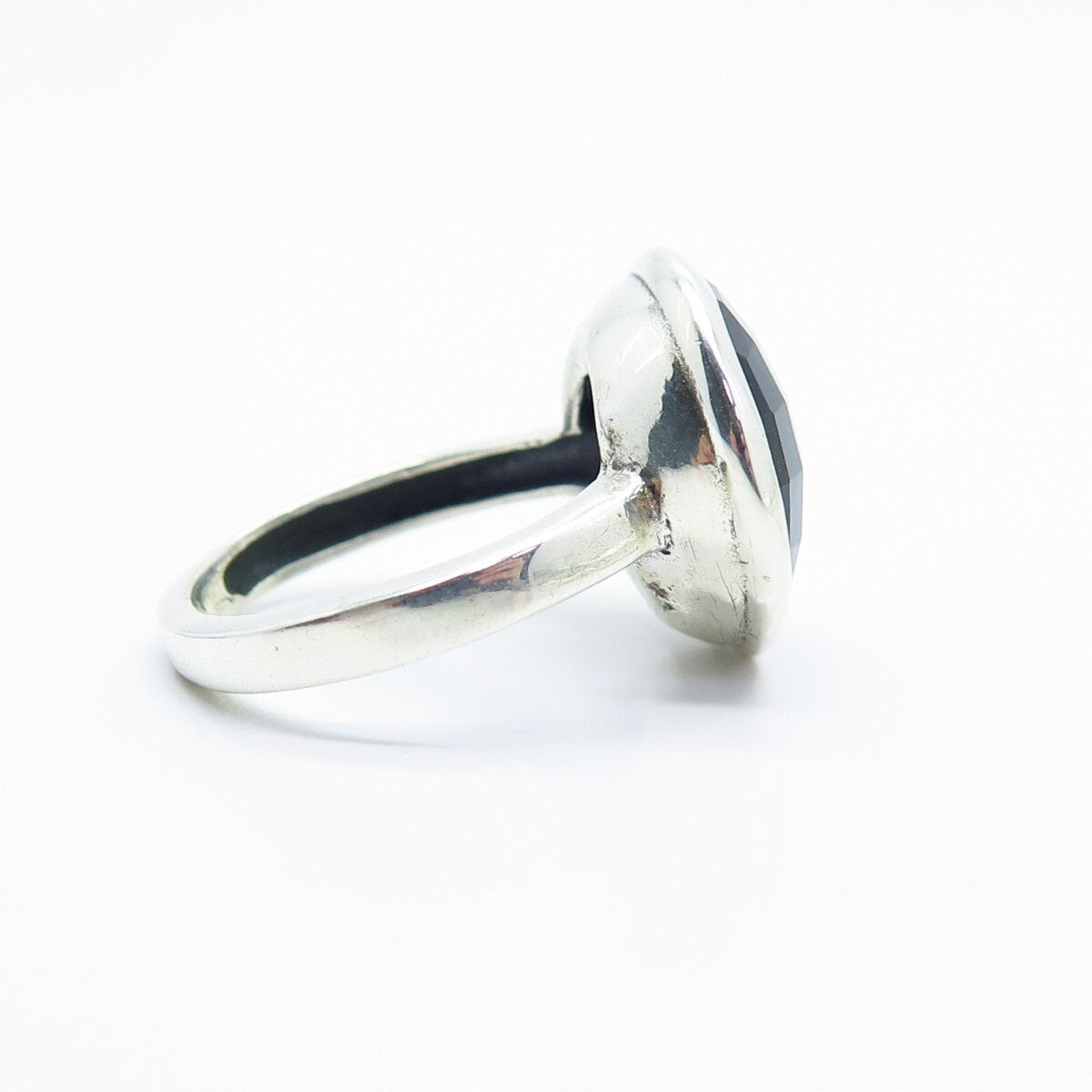 925 Sterling Silver Vintage Real Checkered Melanite Gemstone Ring Size 8