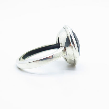 925 Sterling Silver Vintage Real Checkered Melanite Gemstone Ring Size 8