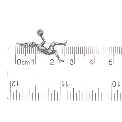 ART'S ELEGANCE 925 Sterling Silver Vintage Basketball Player Oxidized Pendant