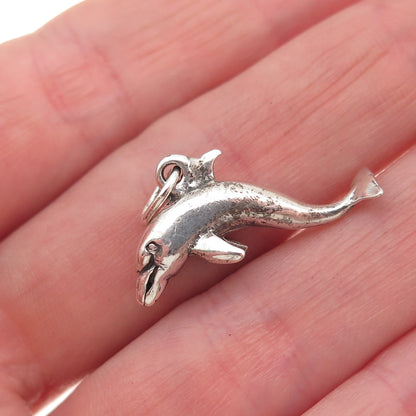 925 Sterling Silver Vintage Dolphin Oxidized 3D Mini Charm Pendant