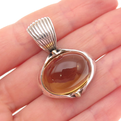 LAGOS Caviar 925 Sterling Silver 18K Gold Vintage Real Citrine Modernist Pendant
