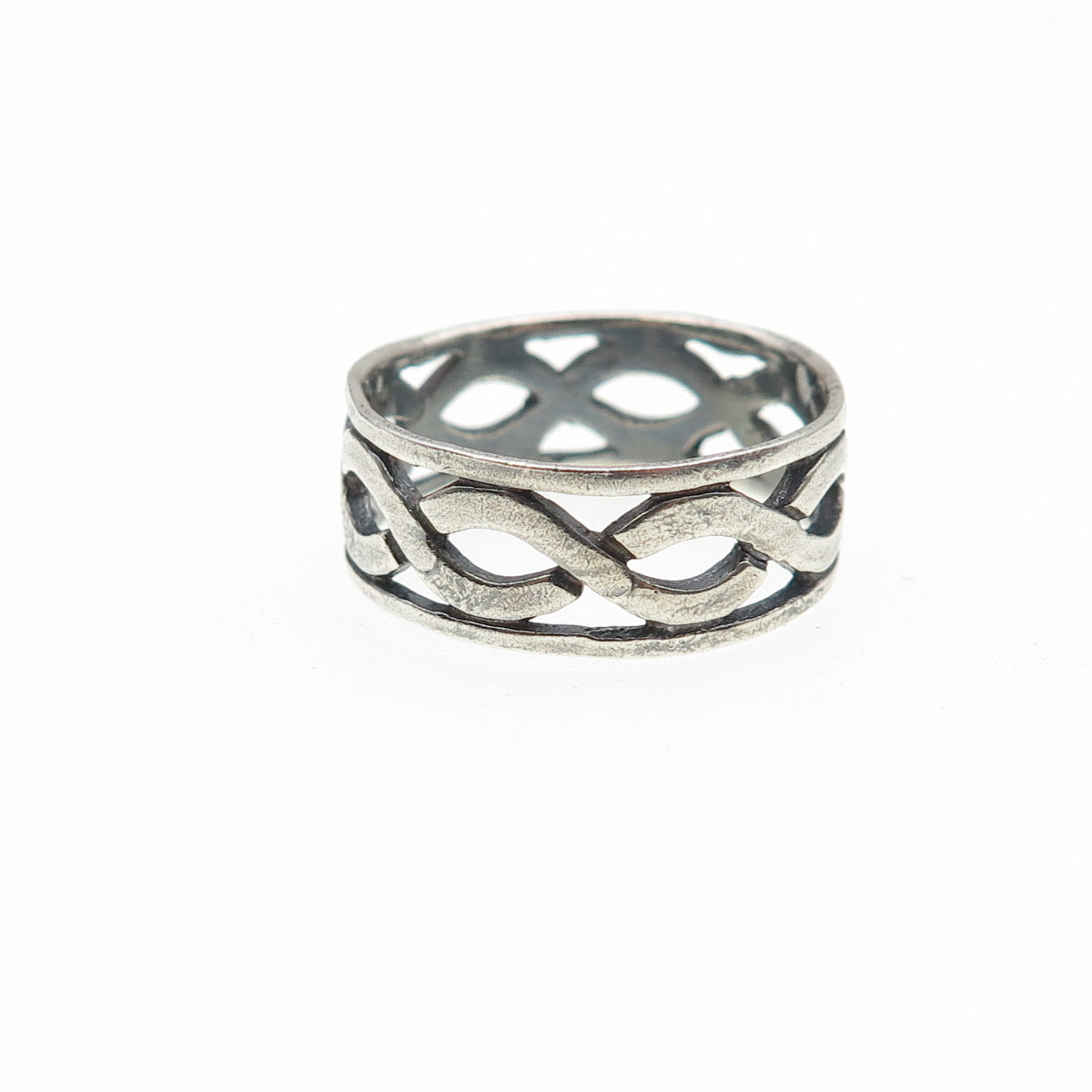 925 Sterling Silver Vintage Infinity Woven Oxidized Band Ring Size 7.25