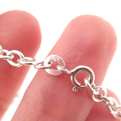 925 Sterling Silver Real Pearl Dangle Disc Charm Cable Link Bracelet 7"
