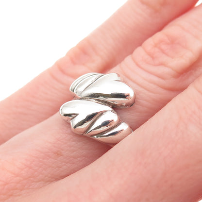 925 Sterling Silver Vintage Modernist Heart Oxidized Bypass Ring Size 5.75