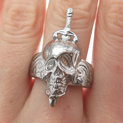 HARD JEWELRY 925 Sterling Silver Hallucinogenic Nightmare Skull Ring Size 9.25