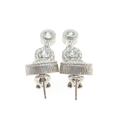 JUDITH RIPKA Sterling Silver Round-Cut C Z Graduated Drop Omega Back Earrings