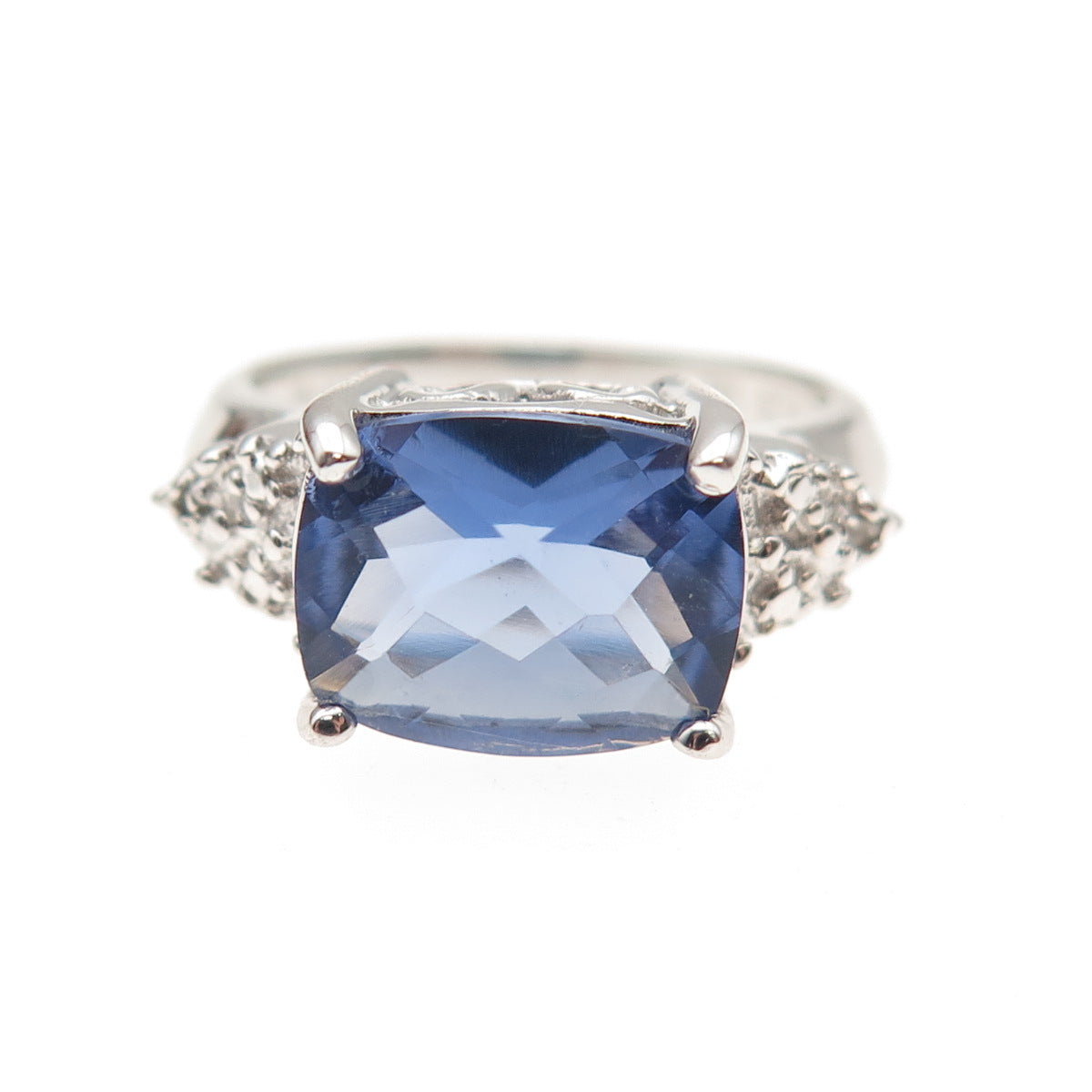 Ross Simons 925 Sterling Silver Real Diamond & Iolite Ring Size 5.25