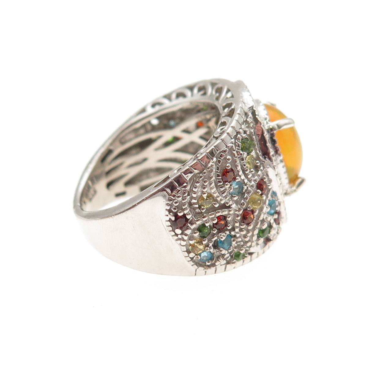 Chuck Clemency Sterling Real Opal & Multi-Gem Ring Size 6.25 (missing 1 stone)