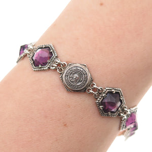 Barden Blake & Co. 925 Sterling Antique Real Amethyst Hunter College Bracelet 7"
