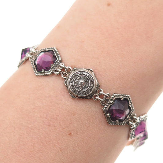 Barden Blake & Co. 925 Sterling Antique Real Amethyst Hunter College Bracelet 7"