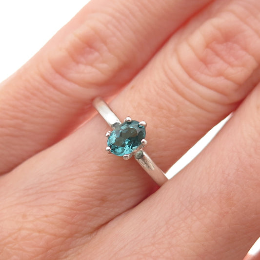 Tommy Long 925 Sterling Silver Vintage Real Oval-Cut Blue Spinel Ring Size 4.5
