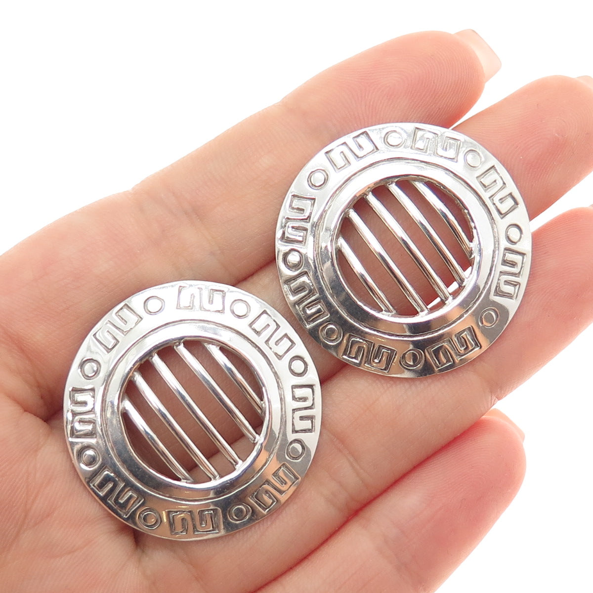 925 Sterling Silver Vintage Mexico Modernist Disc Earrings
