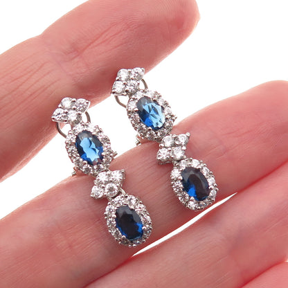 925 Sterling Silver Blue & White C Z Bohemian Omega Back Earrings