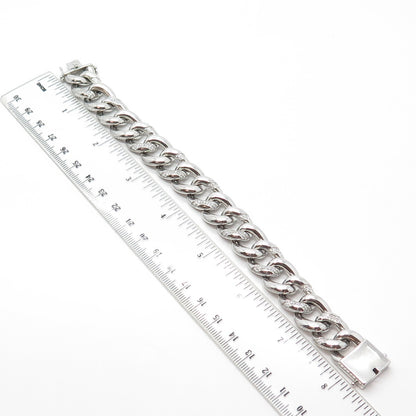 925 Sterling Silver Pave C Z Cuban Link Bracelet 7.75"
