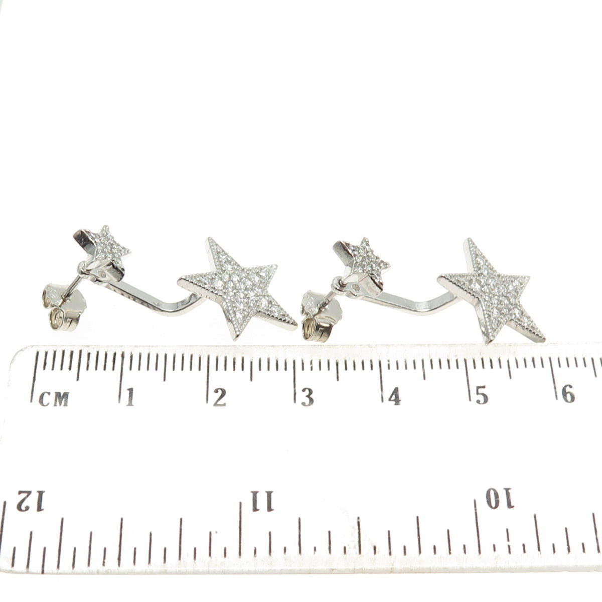 925 Sterling Silver Round-Cut C Z Star Interchangeable Earrings