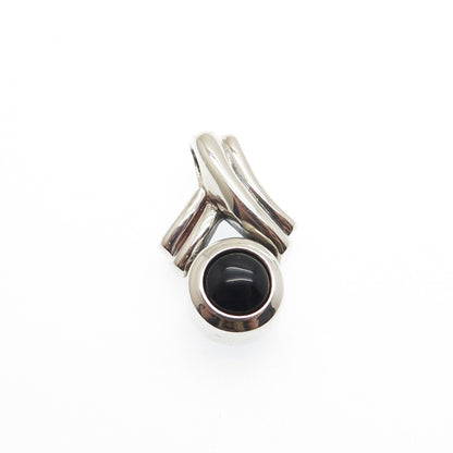 MORNING SUN 925 Sterling Silver Vintage Black Onyx Ribbon Slide Charm Pendant