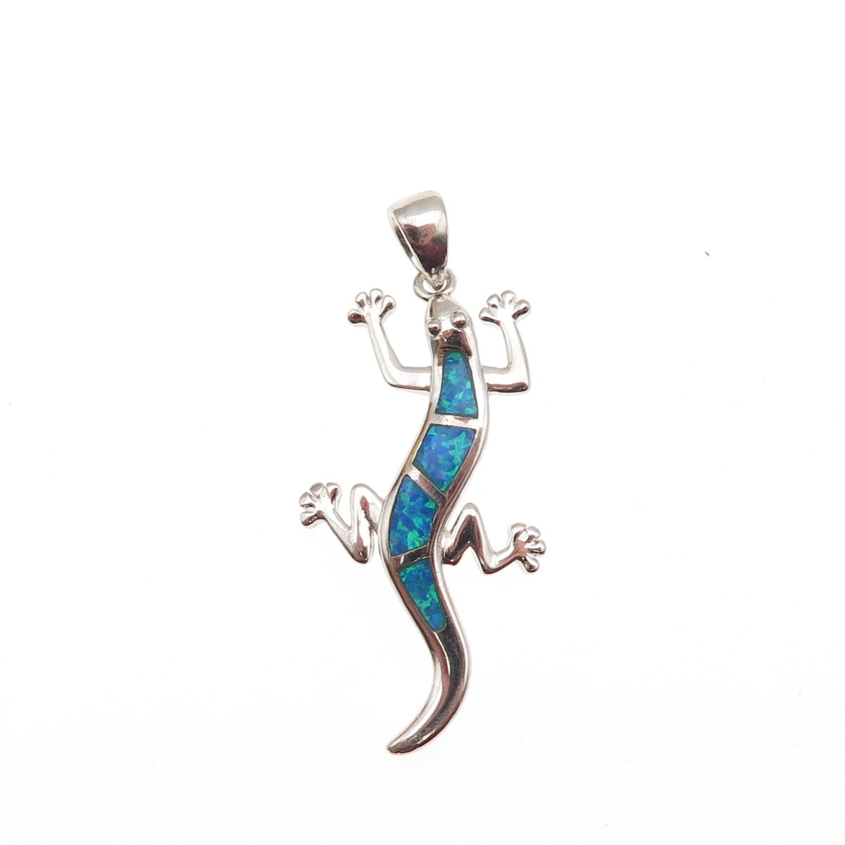 925 Sterling Silver Vintage Real Opal Lizard Charm Pendant