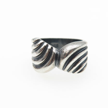 925 Sterling Silver Vintage Modernist Ribbed Bypass Oxidized Ring Size 5