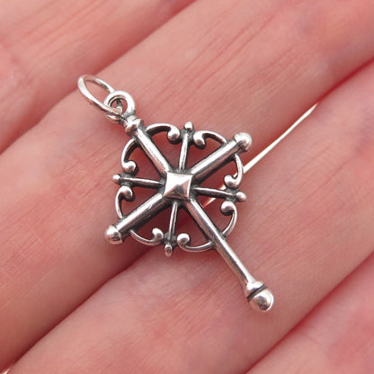 925 Sterling Silver Vintage Snow Cross Oxidized Charm Pendant