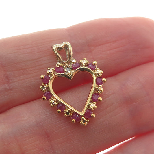 ROSS SIMONS Sterling Gold Plated Real Diamond Accent & Ruby Heart Mini Pendant