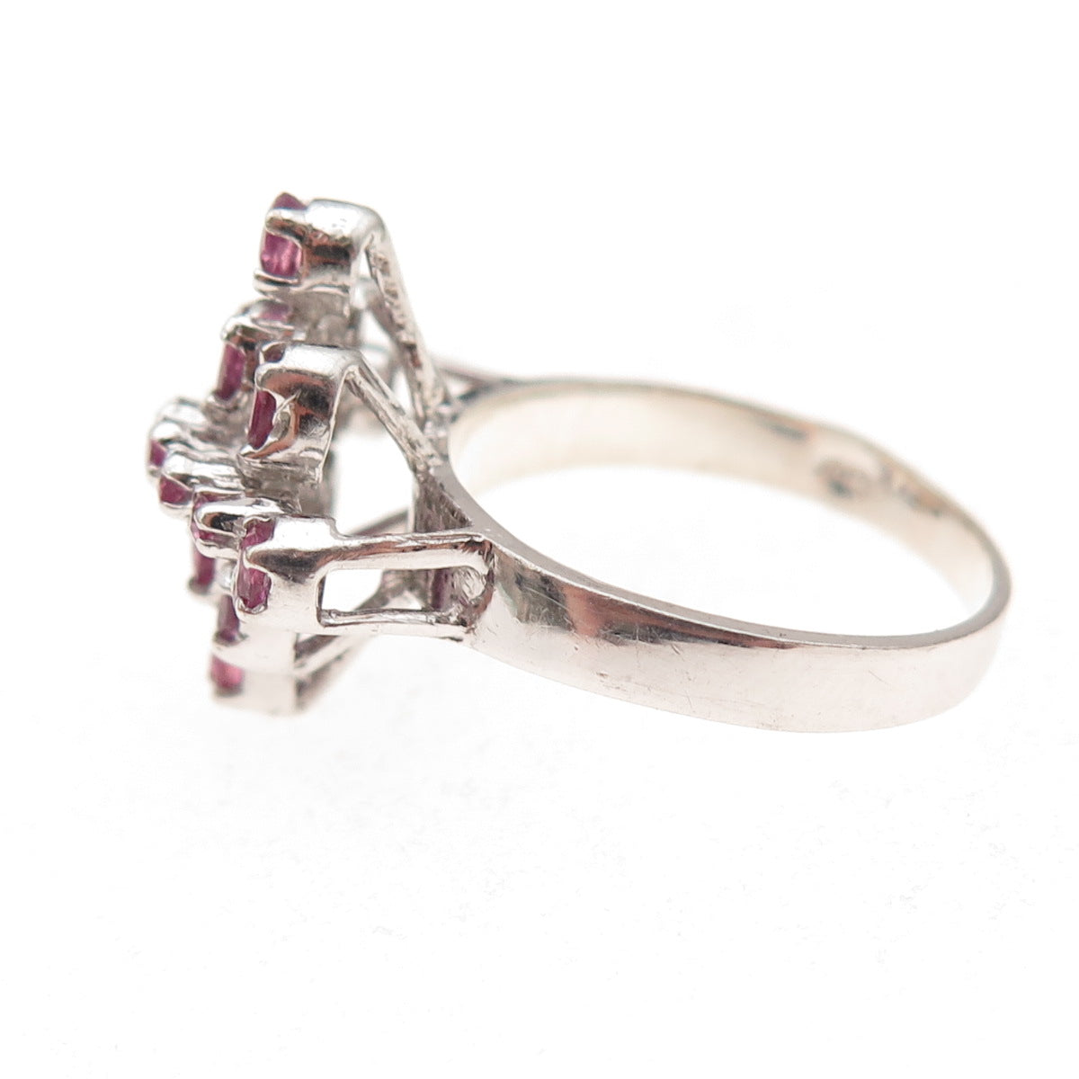 925 Sterling Silver Antique Art Deco Real Oval & Round-Cut Ruby Ring Size 6.75