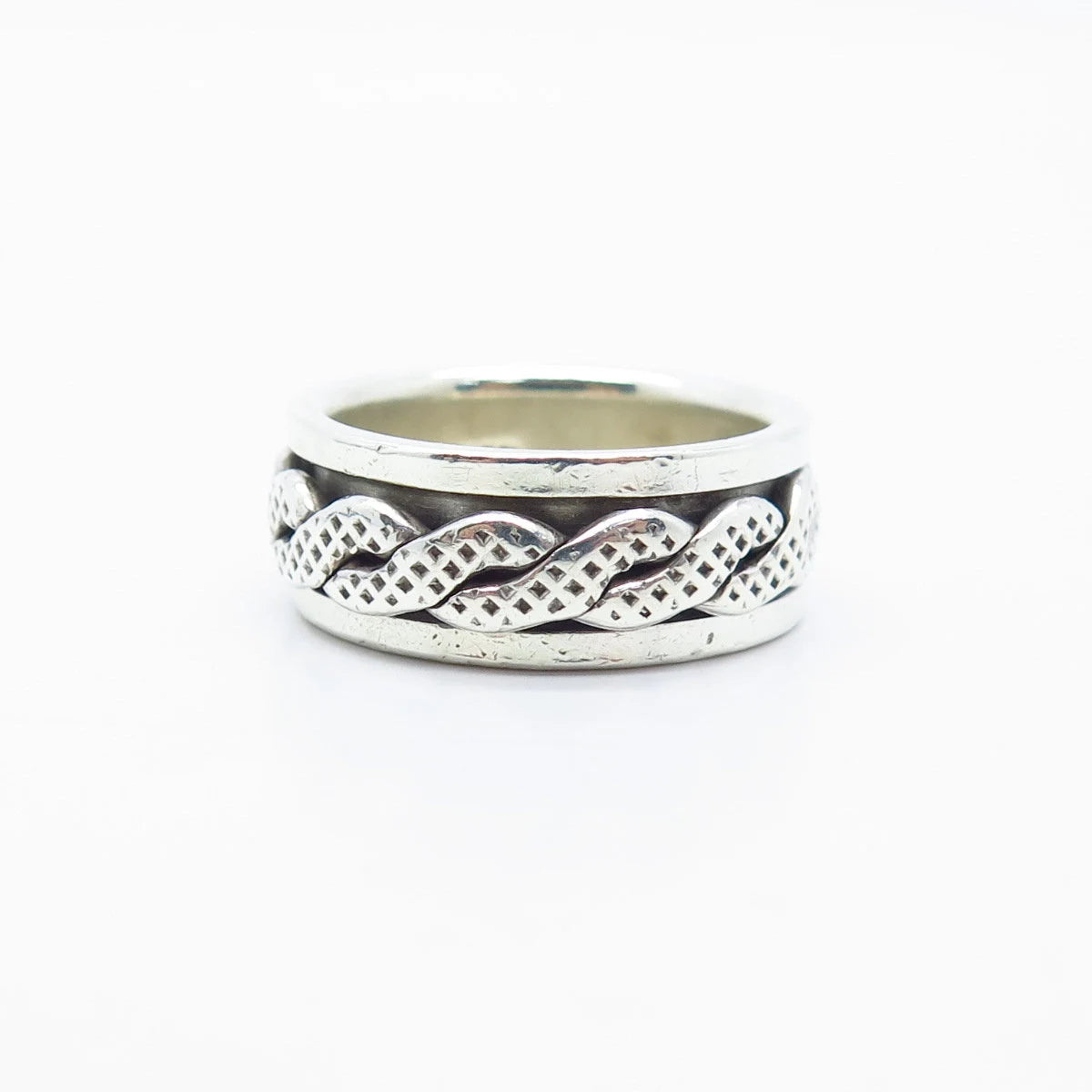 925 Sterling Silver Vintage Braided Rotating Band Ring Size 6.75
