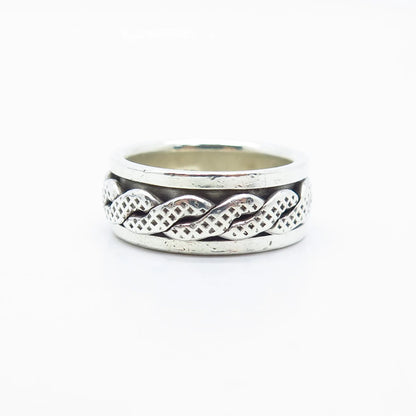 925 Sterling Silver Vintage Braided Rotating Band Ring Size 6.75