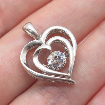925 Sterling Silver Round-Cut C Z Double Heart Minimalist Charm Pendant