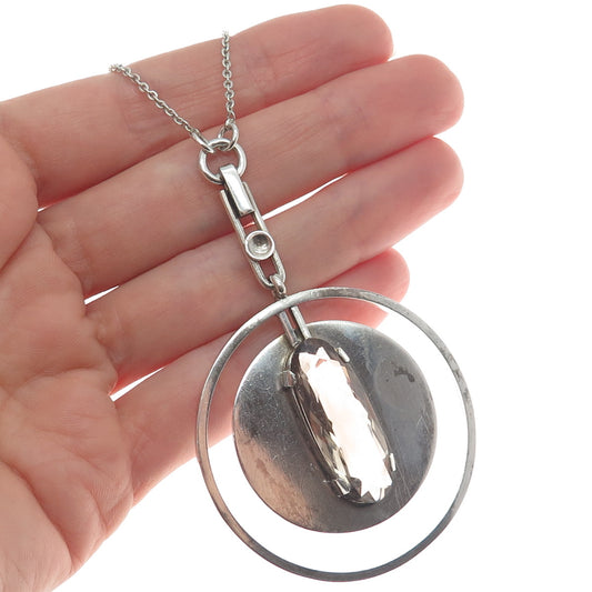 DENING-LEIPZIG 900 Silver Vintage Smoky Quartz Modernist Chain Necklace 16-18"