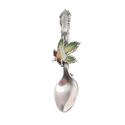 Breadner Co. 925 Sterling Antique Art Deco Enamel Banff Maple Leaf Spoon Brooch