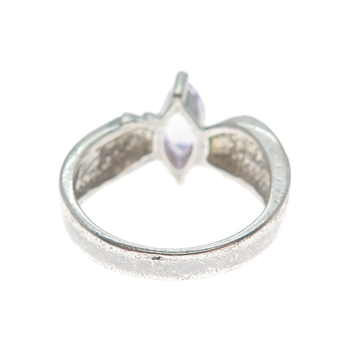 MONICA JAIN 925 Sterling Silver Vintage Amethyst Gem Ribbed Oxidized Ring Size 8