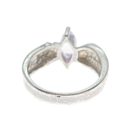 MONICA JAIN 925 Sterling Silver Vintage Amethyst Gem Ribbed Oxidized Ring Size 8