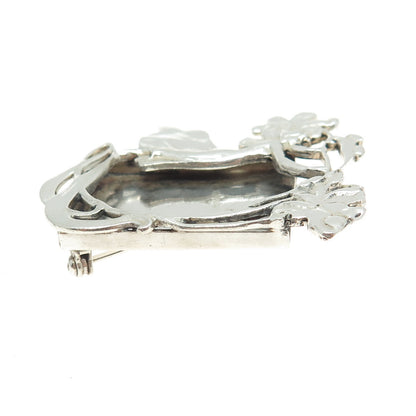 925 Sterling Silver Vintage Modernist Floral Muse Picture Frame Pin Brooch
