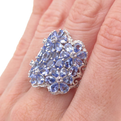 Chuck Clemency 925 Sterling Silver Real Tanzanite Floral Ring Size 8