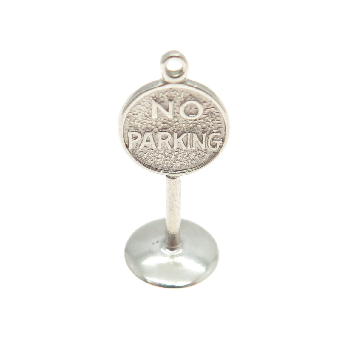 925 Sterling Silver Vintage "No Parking" Traffic Sign 3D Pendant