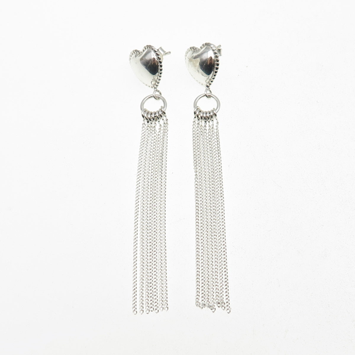925 Sterling Silver Heart Tassel Dangle Earrings