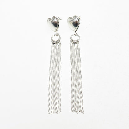 925 Sterling Silver Heart Tassel Dangle Earrings