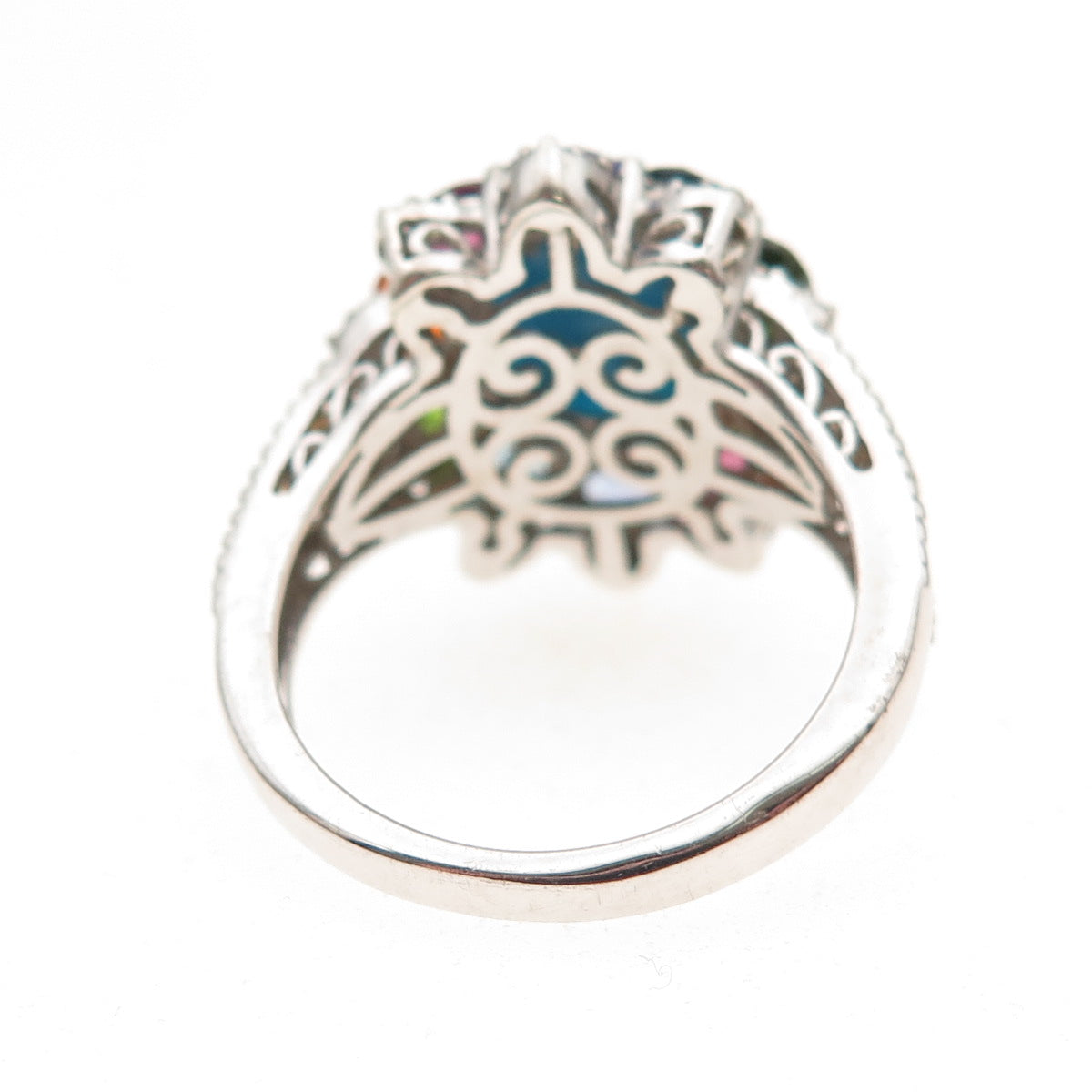 Chuck Clemency 925 Sterling Silver Real Turquoise & Multi-Color Gem Ring Size 8